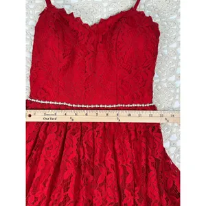 City Studio Ruby Red Lace Fit & Flare Dress Size 3 Rhinestone Waist NWT thumbnail 8