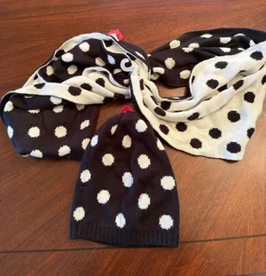 Black and White Polka Dot Infinity Scarf and Beanie Hat Set thumbnail 1