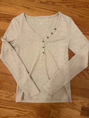 Beige ish Brown American Eagle Waffle Knit Long Sleeve Top thumbnail 1