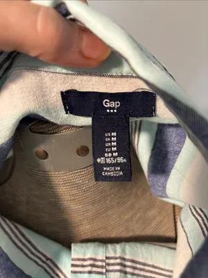 GAP Blue Linen Striped Button-Down Long Sleeve Shirt thumbnail 8