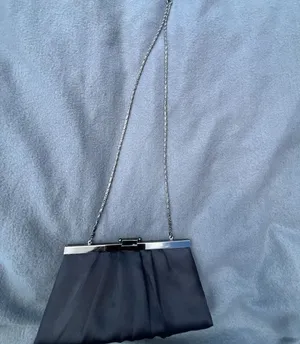 Black Satin Evening Clutch With Silver Chain Strap and Kiss Lock Frame thumbnail 13