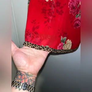 Vintage Seductive 90s Leopard & Floral Satin Slip Dress Sexy Babydoll Nightie‎ thumbnail 4