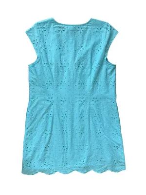 NWT A New Day Eyelet Mini Dress Blue V-Neck Tie Front Size Large thumbnail 4
