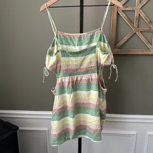 Aerie Linen Blend Multicolor Striped Side Cut Out Mini Dress XL thumbnail 5