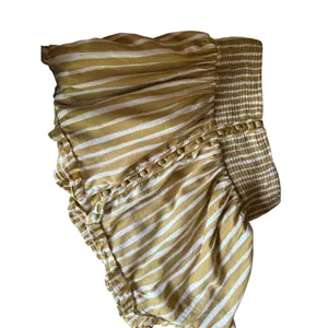 Anthropologie XS Smocked Mini Skirt Mustard Stripe Boho Beach Cover Up Pockets thumbnail 10