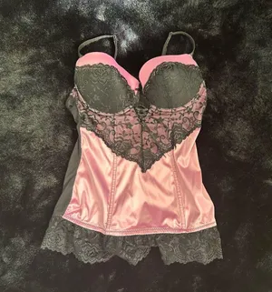 Felina Pink & Black Lace Bustier Corset - Small thumbnail 1