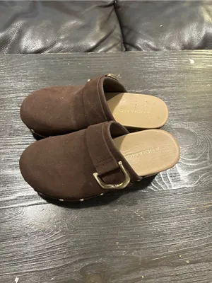 Andiamo Women's Brown Suede Mule with Decorative Buckle 6.5 wide thumbnail 3