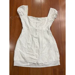 Princess Polly Mini Dress Womens White Cotton Linen Puff Sleeve Button Up Size 2 thumbnail 4