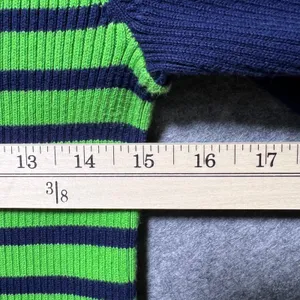 Lauren Ralph Lauren Lime Green Navy Striped Ribbed Sweater Gold Button L‎ thumbnail 5