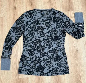 Floral Pattern Grey Crewneck Long Sleeve Top‎ Size L thumbnail 1