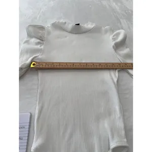 SHEIN Womens White Ribbed Mock Neck Puff Shoulder Long Sleeve Bodysuit Large thumbnail 5