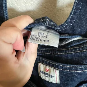 American Vintage Vintage 90s Anchor Blue Denim Short Overall Sz‎ Large Dark Wash Shortall thumbnail 4