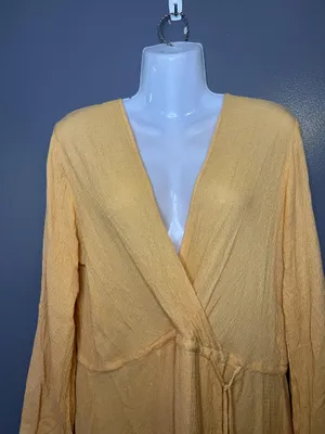 Blue Island Dress Womens Medium Orange Wrap Ruffle Hem Bell Sleeve Boho Sundress thumbnail 1