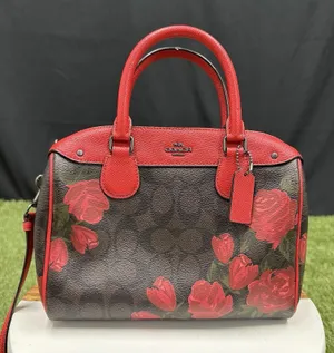 Coach Canvas Mini‎ Bennett Brown Rose Floral Red thumbnail 1
