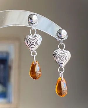 Handmade retro vintage fairy boho funky hippie style quality spiral heart dangle earrings🌀🤎🌱 thumbnail 2