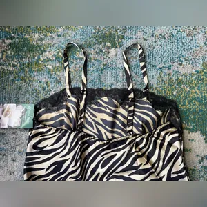 NOS vintage Y2K Cinema Etoile Intimates zebra print lace trim cami, size large thumbnail 15