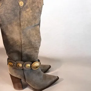 Steve Madden Kelsee Distressed Leather Western Belt Harware Knee High Boots thumbnail 3