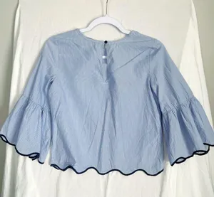 ZARA | Pinstriped Bell Sleeve Scallop Hem Top Sz XS thumbnail 5