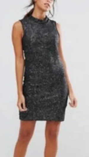 Vero Moda MONIA Black Silver Metallic Textured Mock Neck Mini Dress Size 34 6 thumbnail 1