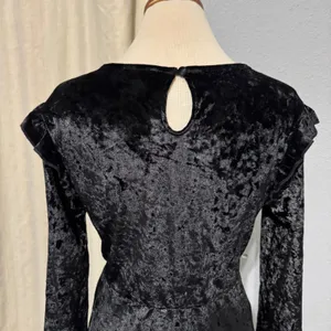 Mossimo Supply Black Velvet Crushed Long Sleeve Ruffle Trim Whimsigoth Dress L‎ thumbnail 8