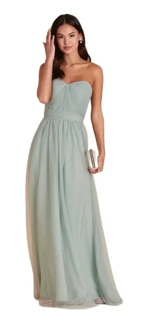 NWT Birdy Grey Sage Green Christina Full Length Tulle Bridesmaid Prom Dress thumbnail 1