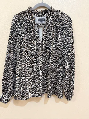 The Limited Leopard Print Tie Neck Blouse Size L Long Sleeve Animal Print thumbnail 2