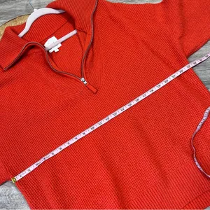 Aerie cozy up waffle knit quarter zip pullover red/orange thumbnail 6