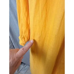 Frame Yellow Kumquat Ramie Double-Lined Long Sleeve V-Neck Kaftan Maxi Dress‎ M thumbnail 9