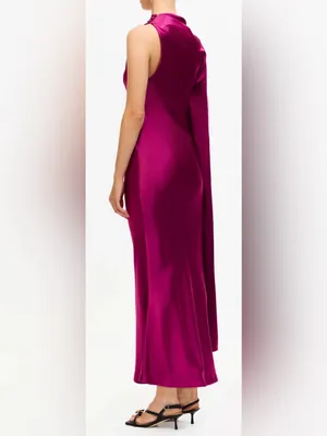 NEW ACLER Ropley satin cape Iris fuchsia maxi dress sz 10 thumbnail 2