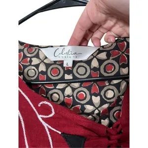 Celestia Designs‎ Maroon Cambric Cotton Floral Printed Kurta Dress Size L thumbnail 6