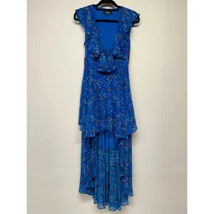 Lulus Blue‎ Floral High Low Maxi Dress Ruffle Medium Wedding Guest Vacation Euro thumbnail 2