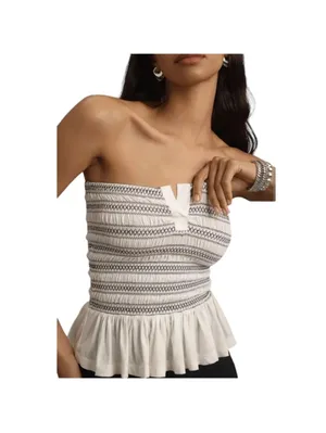 Anthropologie Maeve Tube Top Smocked White Size XLarge Ruffle feminine beach thumbnail 10