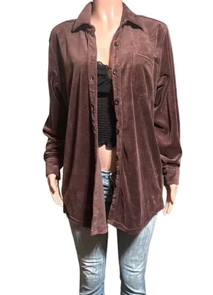 Pulp long sleeve button down velour coffee bean chest pocket shirt L thumbnail 1