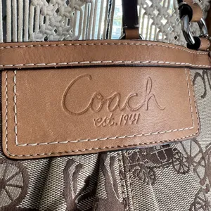 VINTAGE Coach Horse & Carriage brown canvas and leather trim tote bag thumbnail 2