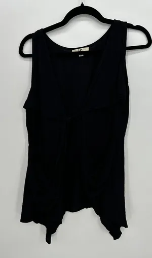 Black‎ Lagenlook Tie Front Cardigan Vest Sz M Boho Festival Pockets Minimal thumbnail 1