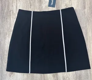 ModCloth Womens Black White Piping Mini‎ Skirt Size 10 Retro A-Line Stretch NEW thumbnail 1
