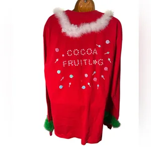 Gildan Christmas DIY Long Sleeve Holiday Top Feather Trim Candy Appliqué Red L thumbnail 2