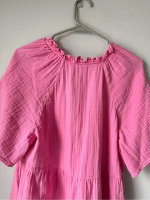 Old Navy Cotton Short Sleeve Split Neck Pink Summer Swing Dress Mini Dress L thumbnail 6