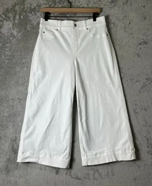 SPANX shape Every Wear Cropped Wide Leg Pull-On Jeans White Large Stretch Denim thumbnail 1