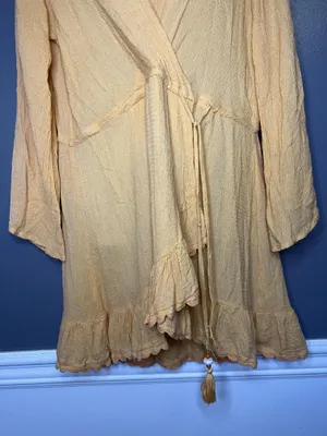 Blue Island Dress Womens Medium Orange Wrap Ruffle Hem Bell Sleeve Boho Sundress thumbnail 3
