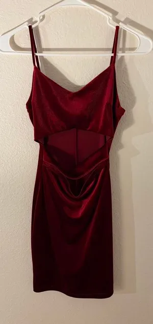 windsor dark red velvet mini dress thumbnail 1