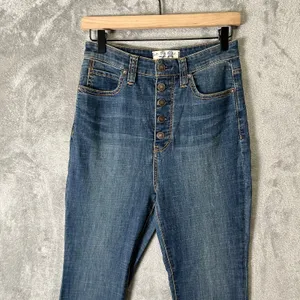Free People High Rise Button Fly Flare Jeans‎ Boho Wide Leg Raw Hem 28 Rodeo 29” thumbnail 7