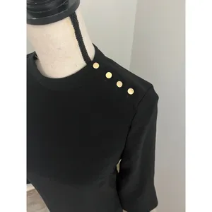 H&M Black Mock Neck Shift Dress 2 Button Bell Sleeve‎ Office Chic Preppy Minimalist thumbnail 3