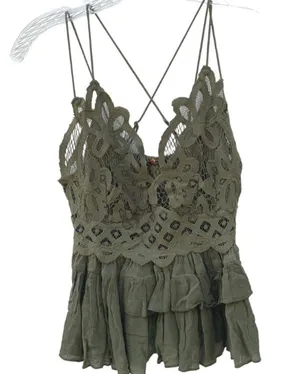 NWT Free People Womens medium olive sparrow green Adella lace cross strap Cami thumbnail 3
