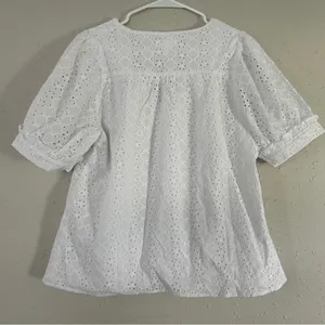Draper James White Short Sleeve Puff Sleeve Eyelet Blouse Summer Neutral Medium thumbnail 5