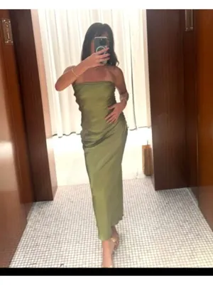 SNDYS Angelina Neck Tie Maxi Dress in Olive XXSmall as-is Womens Satin Long Gown thumbnail 10