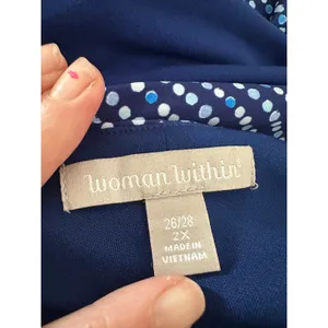 Woman‎ Within Maxi Dress Women Size 2X Blue Stretch Modern Polka Dot Sleeveless thumbnail 7