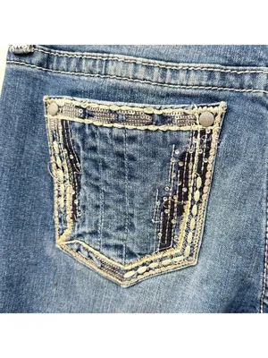 Vigoss Heritage Fit Distressed Sequin Embroidered Bootcut Jeans Size 6 thumbnail 5