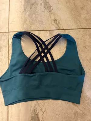 Marika Teal Sports Bra with Black Crisscross Straps thumbnail 2