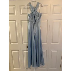 Azazie Rue Sky Blue Mermaid Pleated Metallic Satin Dress A6 Size 6 New with Tags thumbnail 11